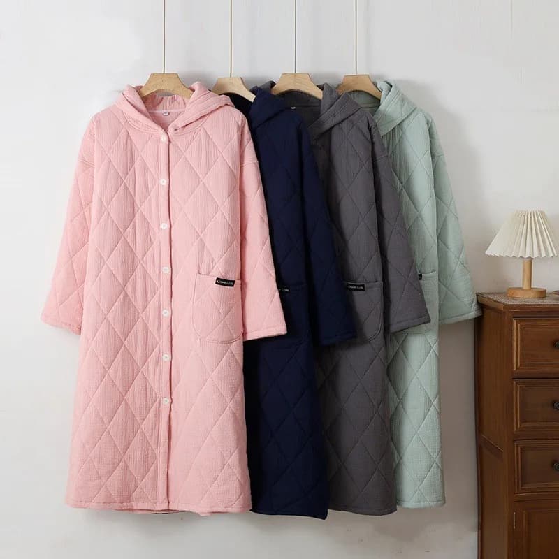 Autumn Winter Women's Cotton Warm With Padding Women's Bathrobe Hood Long Sleeved Long Sleeved Dresses For Home