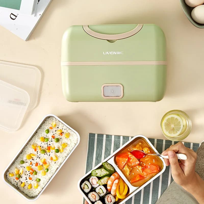 Liren Electric Heating Lunch Box Portable 304 Stainless Steel Lining Bento Lunch Box Container For Foods Keep Storage Box Hot