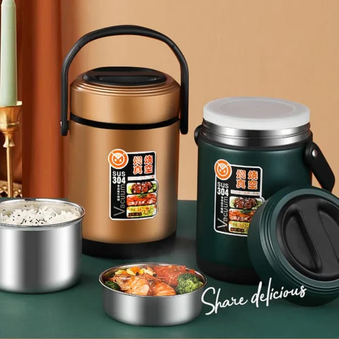 Contenitore Termico per Pranzo in Acciaio Inox Corjane, Ermetico e Antigoccia, per Lavoratori d'Ufficio, Design Moderno e Semplice, Forma Rotonda