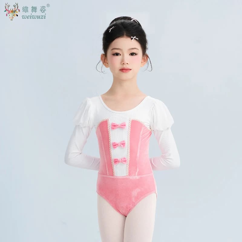 Abito da ballo per bambini Balletto in velluto Pratica Dancewear Bambini Ragazze Manica lunga Danza Ginnastica Body Ballerina Dancewear
