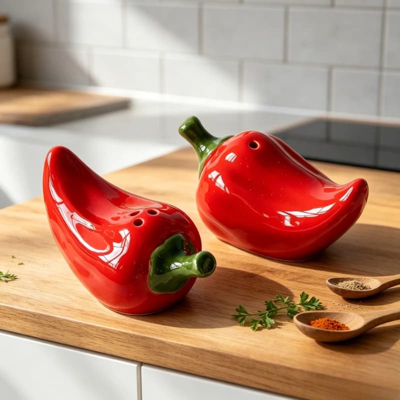 Red Chili Shaped Ceramic Salt Pepper Shaker Set Creative Kitchen Spice Container Seasoning Jar for Table Decor