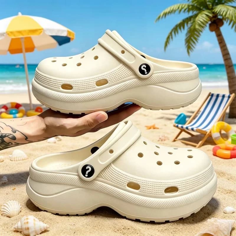 Thick-soled high-heeled sandals,women's hole shoes, one-word drags outside, beach shoes, home cool slippers, and bag head drags.