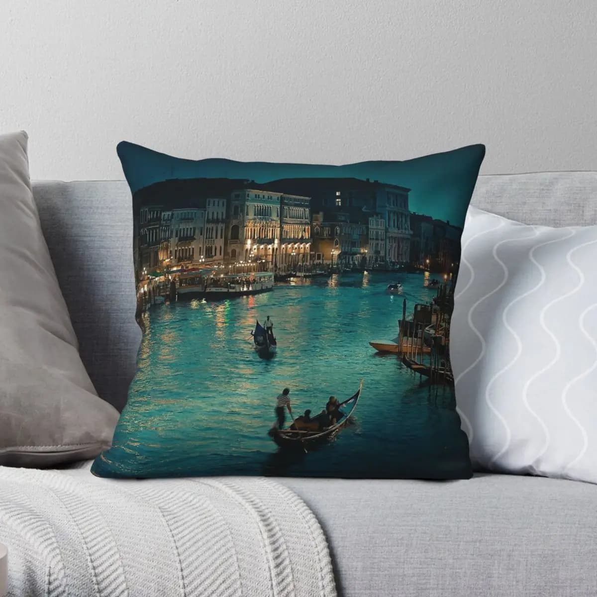 Venezia Italia Viaggio Federa quadrata Poliestere Lino Velluto Creativo Zip Federa decorativa Federa per cuscino per la casa Commercio all'ingrosso