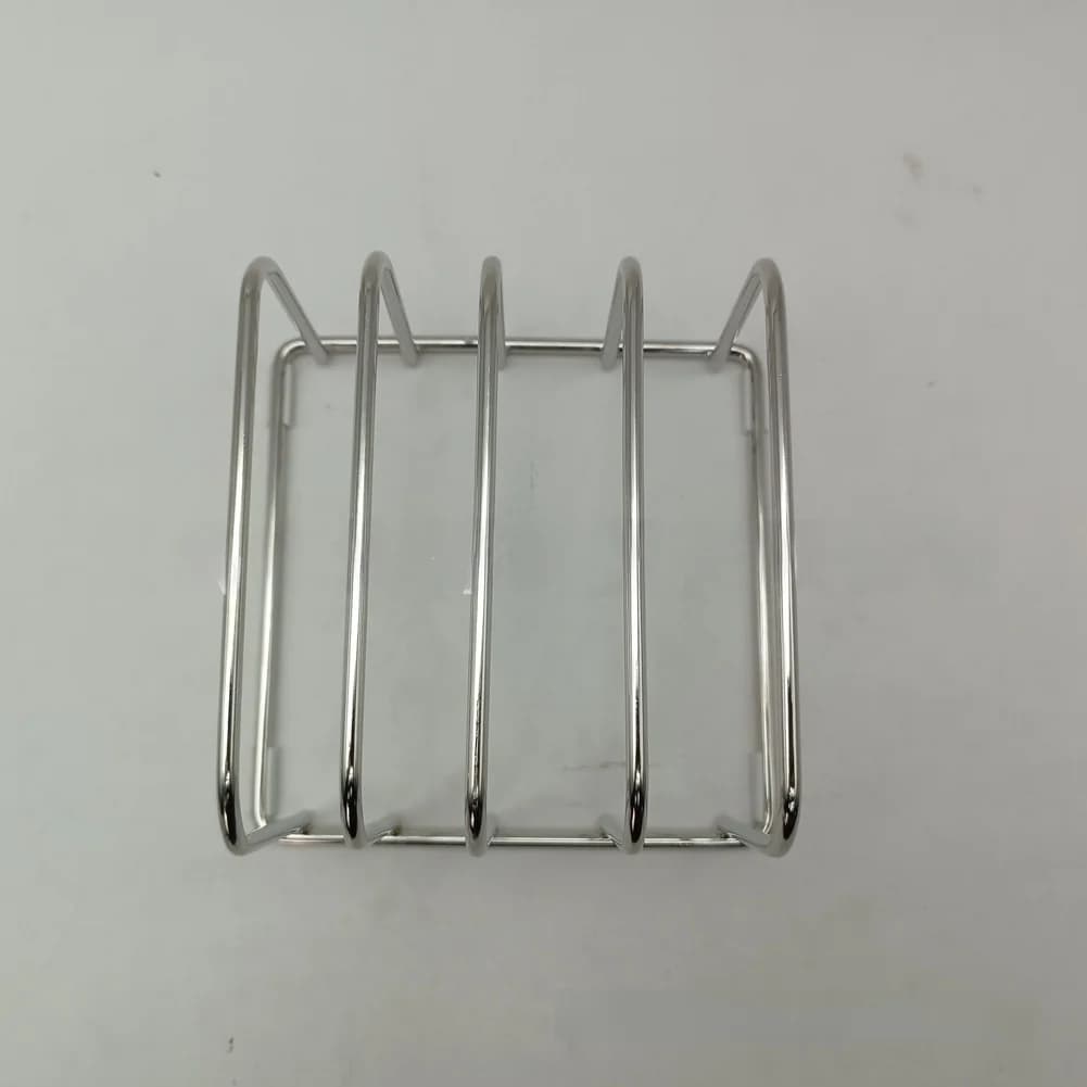 Stainless Steel Board Holder for Countertop Use Designed to Keep Cutting Boards Upright and Within Easy Reach While Cooking