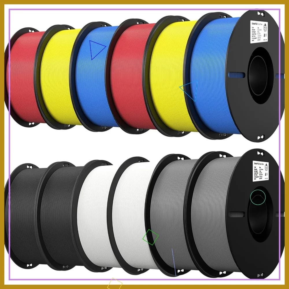 Confezione da 12 filamenti PLA da 1,75 mm per stampa 3D, forte adesione, senza grovigli, precisione +/-0,02 mm (6 colori)