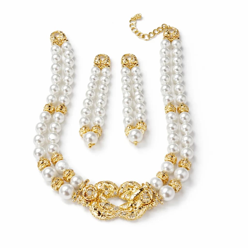 French Vintage Style Double Layer Pearl Necklace and Earrings Set, Women's Refine Jewelry, Elegant and Luxurious Wedding Gift