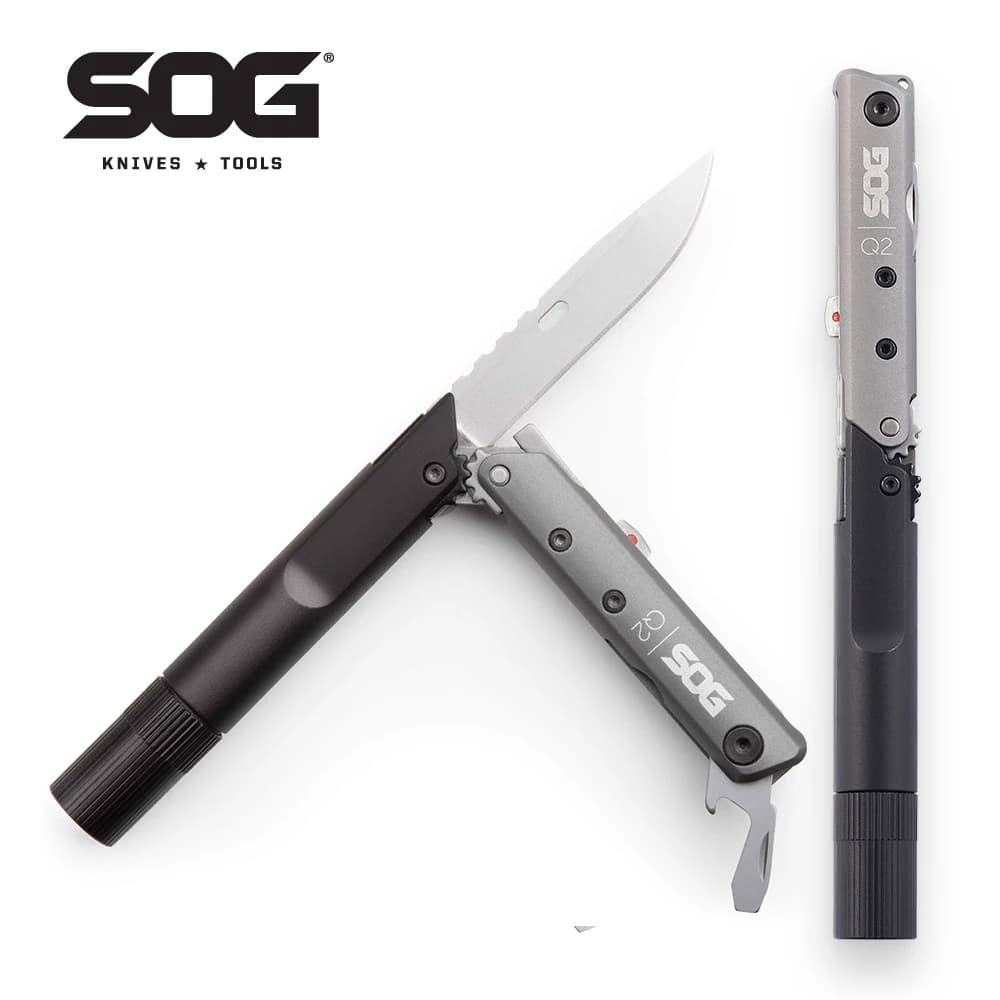 SOG BATON Q2 Penna multiutensile 4 in 1 Piccoli strumenti pieghevoli Torcia LED portatile EDC Multiutensile multifunzionale per sopravvivenza all'aperto