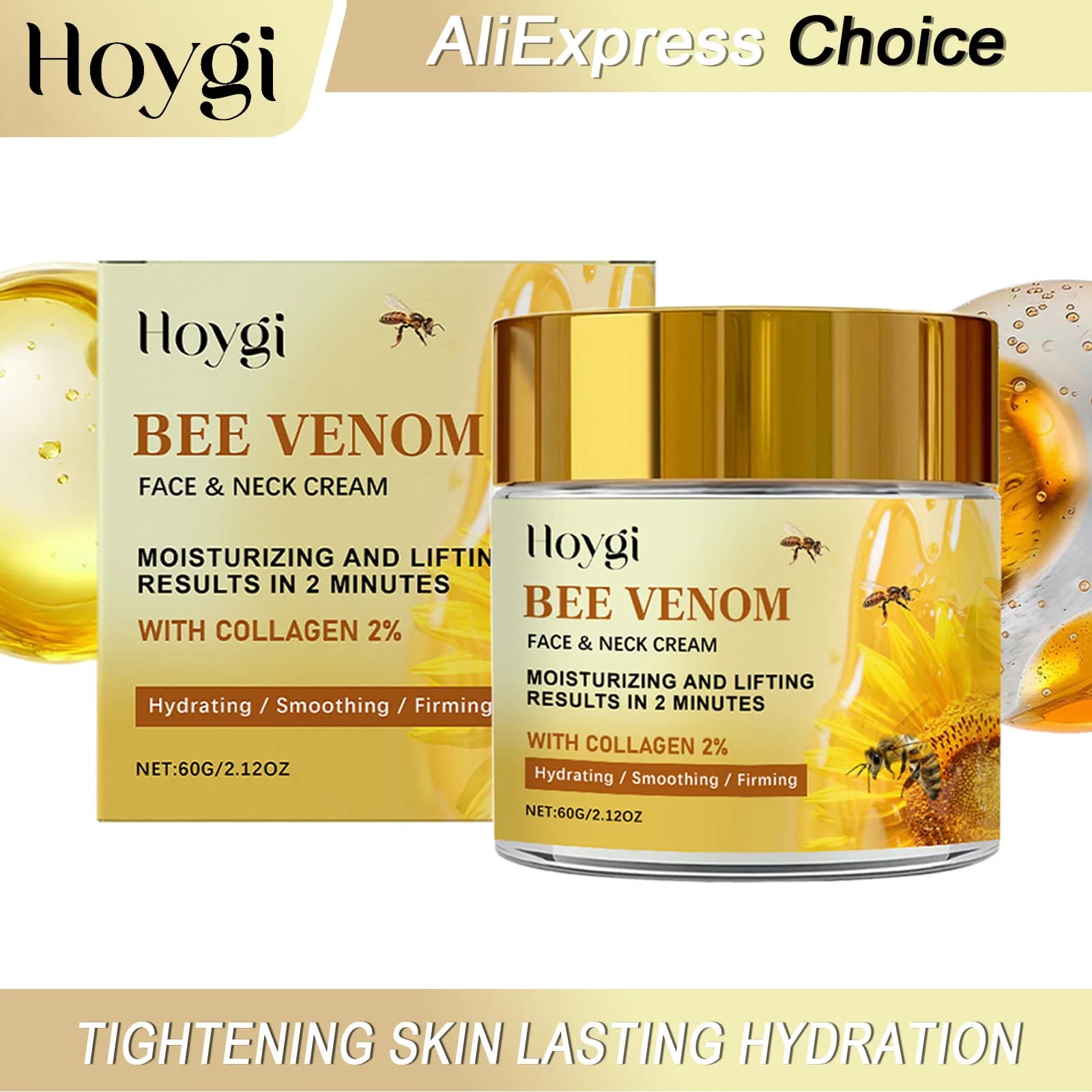 HOYGI Face Cream to Collagen to Bee Poison Improves Falling Skin Reduction of Thin Lines Lifting neck Hydrating Care