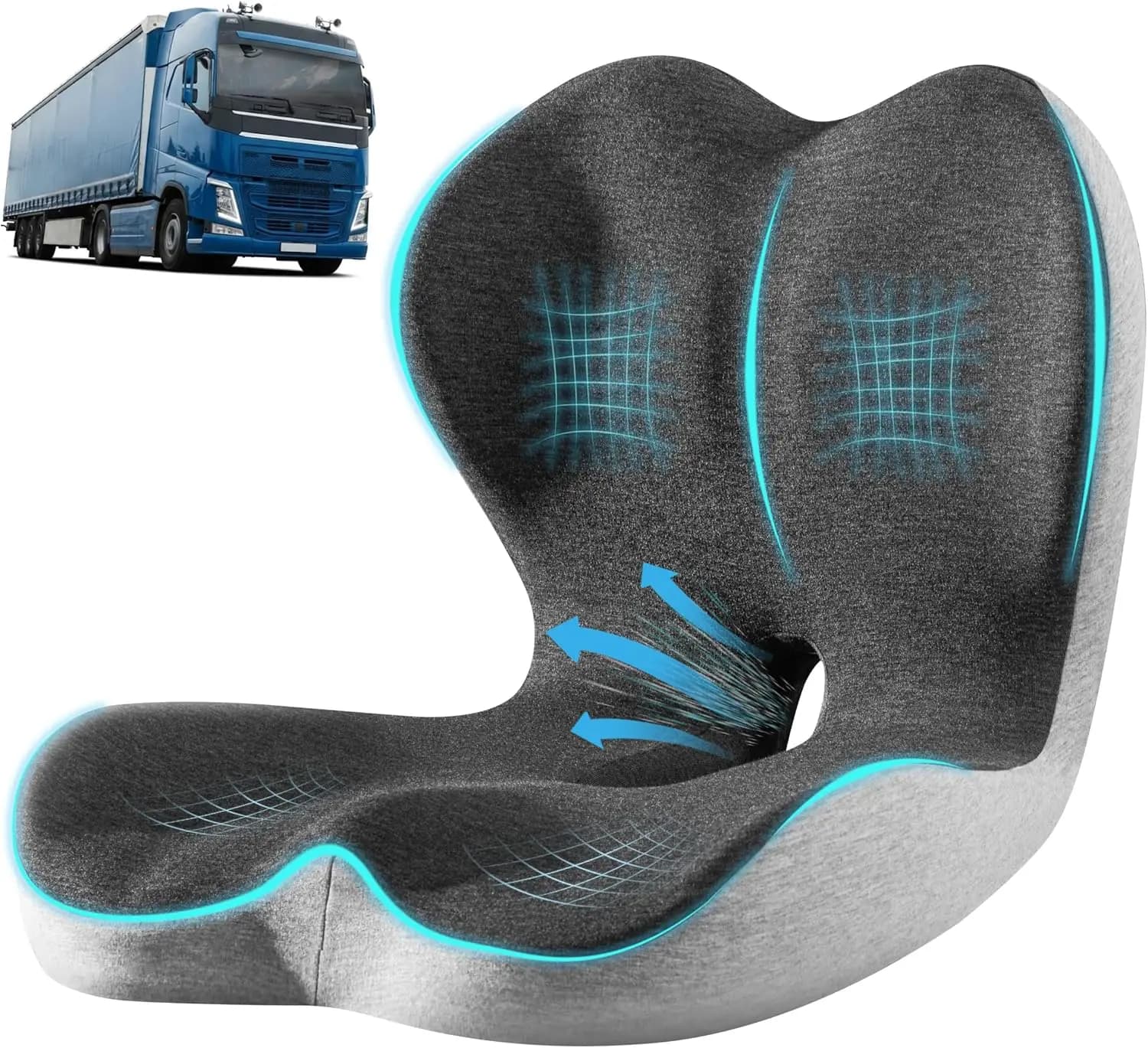 Cuscino Ergonomico a L per Sedile Auto, Supporto Lombare e Coccige in Memory Foam, Traspirante con Rete Rinfrescante