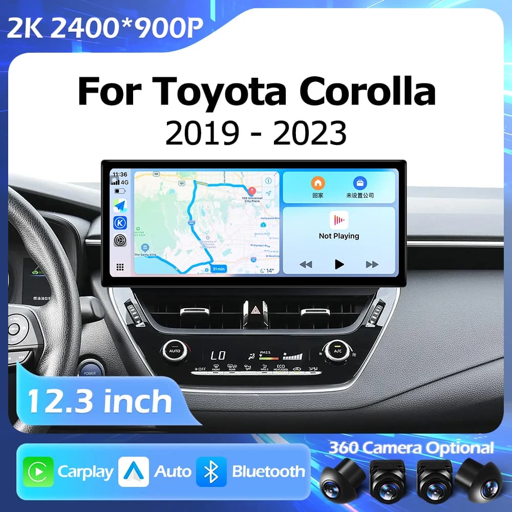 Sistema operativo Android da 12.3 pollici per Toyota Corolla 2019-2023 E210 Autoradio Lettore video multimediale Navigazione GPS Auto Carplay Bluetooth