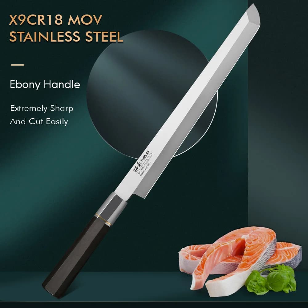 Coltello da sashimi giapponese Turwho 270mm, coltelli da cucina, per tagliare carne di pesce, affettatrice per filettare, acciaio inossidabile, x9cr18mov
