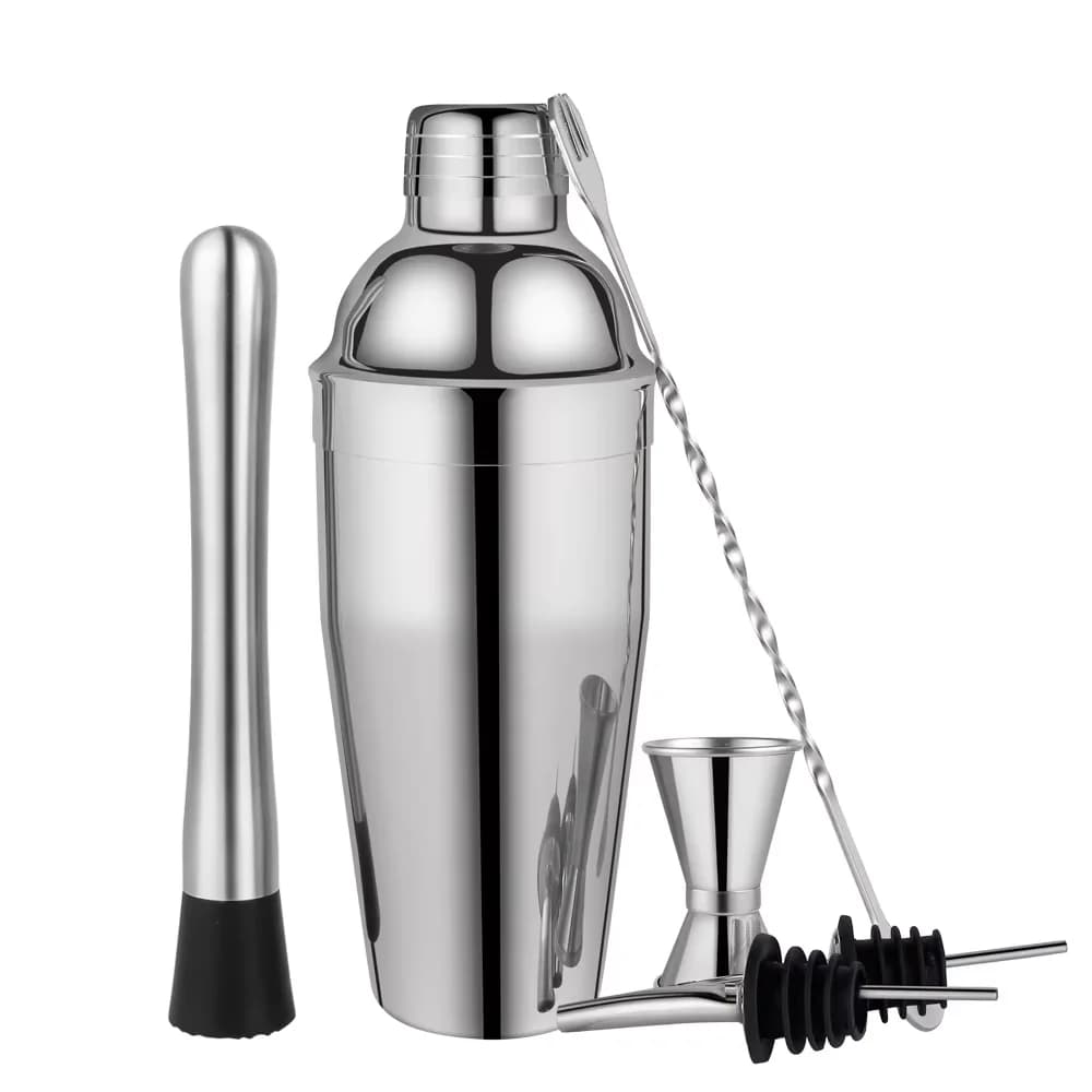 Set di shaker per cocktail da 6 pezzi Kit da barista Set di shaker per cocktail Martini in acciaio inossidabile da 750 ml Set di strumenti di miscelazione per bar Martini Barware