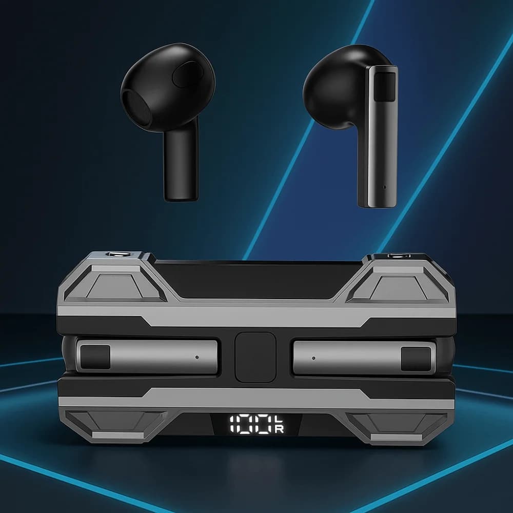 Auricolari Wireless Bluetooth Mech, Stile Metallico, Cancellazione del Rumore, Mini Auricolari Ergonomici per Gaming