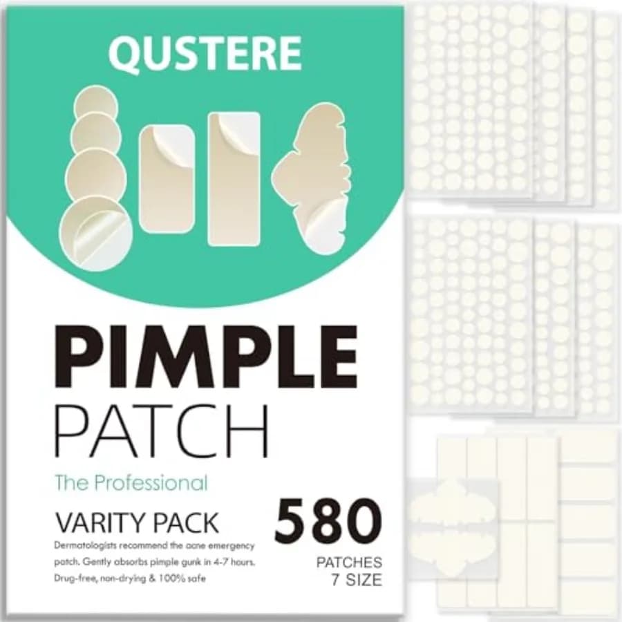580 Count Pimple Patches for Face, Large Hydrocolloid Acne Patches Stickers Bandages, Blemishes Zit Breakouts for Cheeks, Foreh