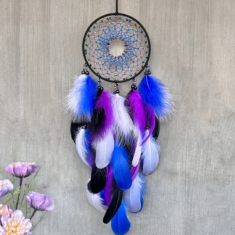 Creative Purple Feathers Dream Catcher Window Hangings Wall Pendants Handmade Ornaments Wind Chimes Home Decor For Girls Gifts