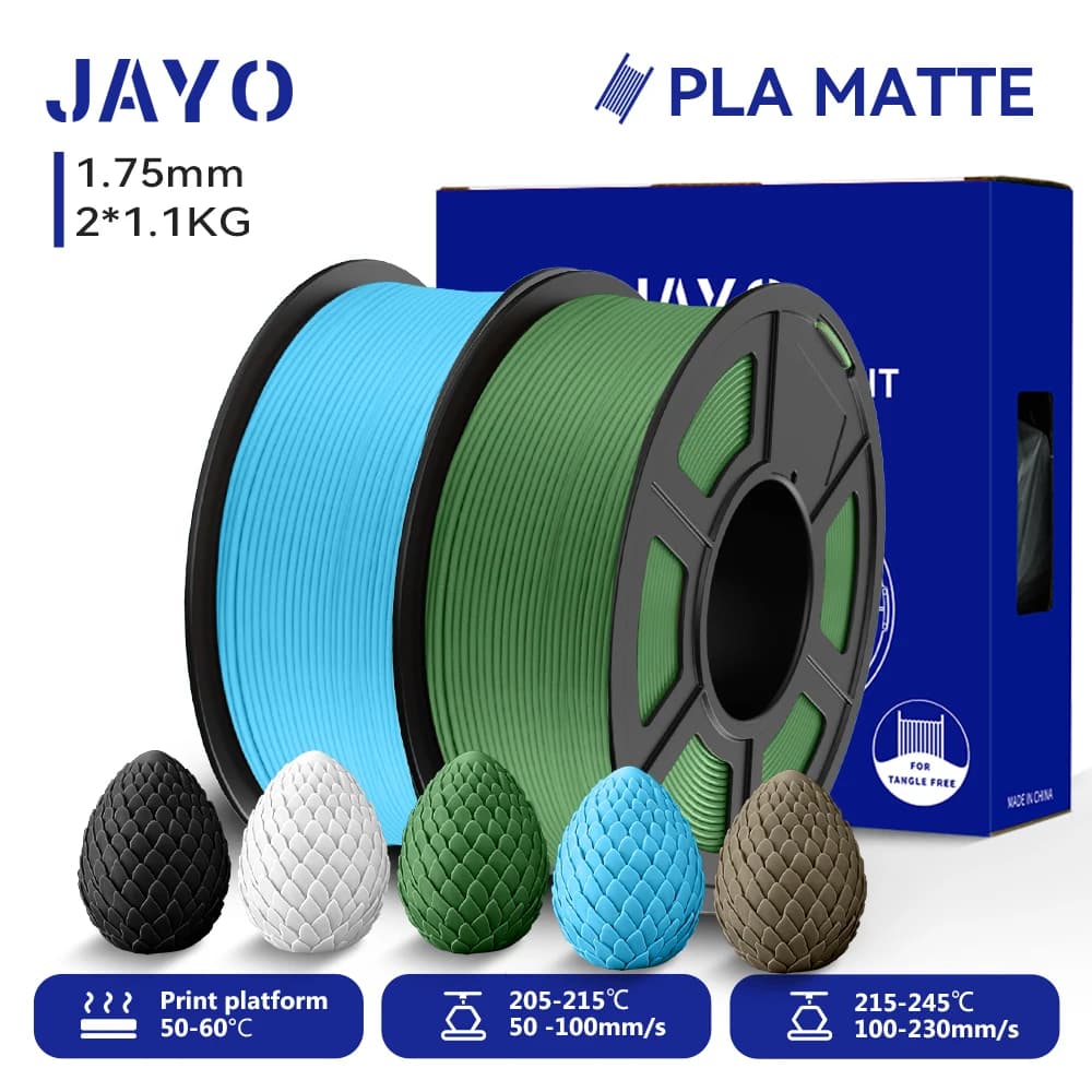 JAYO 2 filament rolls for 3D printer PLA matte 1,75 mm PLA thread wrapped with opaque finish Print with 3D FDM printer at 99%