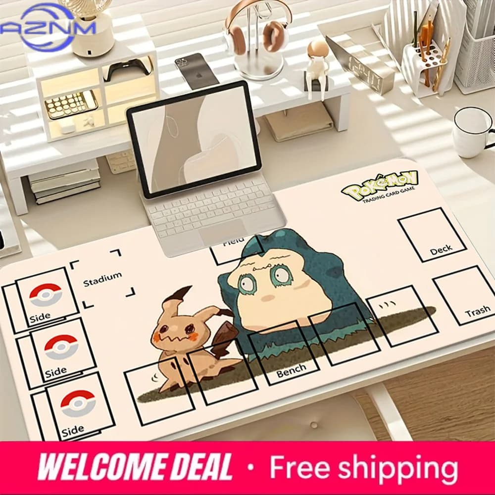 Cute Mimikyu Snorlax Pokemon TCG Trading Card Game Playmat Large Non-Slip Gaming Desk Mouse Pad