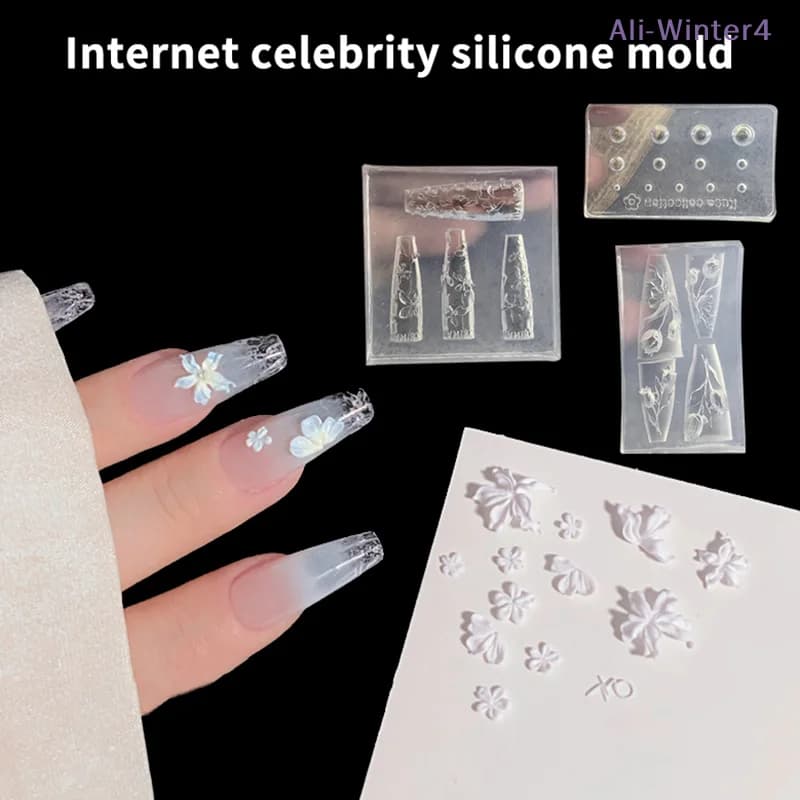 【Winter4】Stampo in silicone per unghie a forma di cartone animato, decorazioni floreali per unghie, piastra per stampaggio stereoscopico fai da te, strumenti per manicure, forniture artistiche