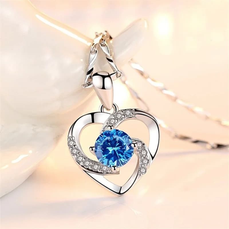Classic Women Zircon Necklace Heart Stainless Steel Pendant Engagement Necklace for Women Stainless Steel Jewelry Halloween Gift