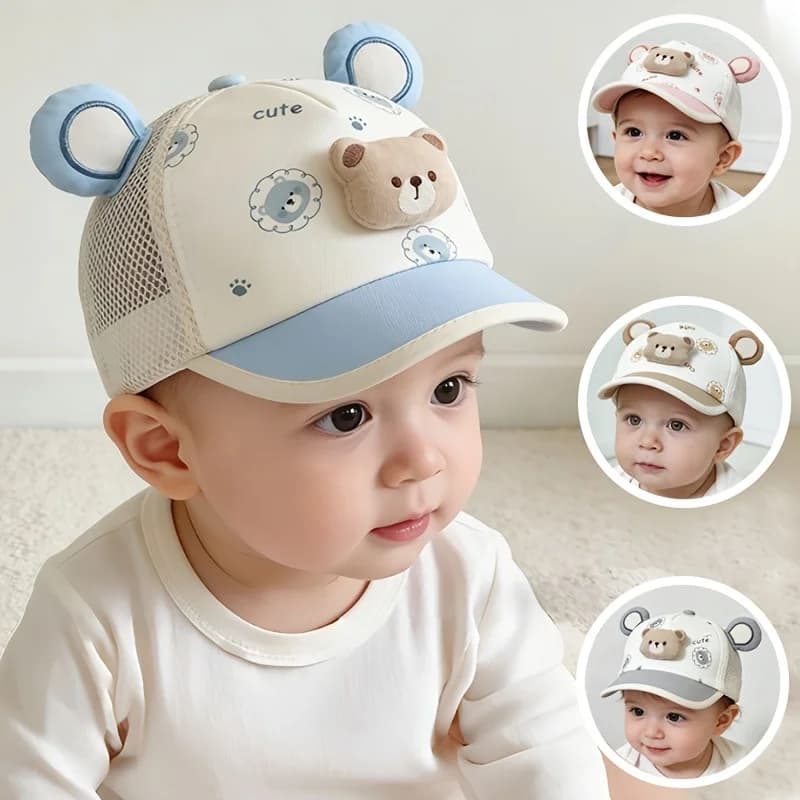 1pc Baby Baseball Cap for Spring and Summer, Breathable, Cute, Fashionable, Bear Pattern, Sun Hat for Boys and Girls, Suitable for 1 to 3-year-old Babies