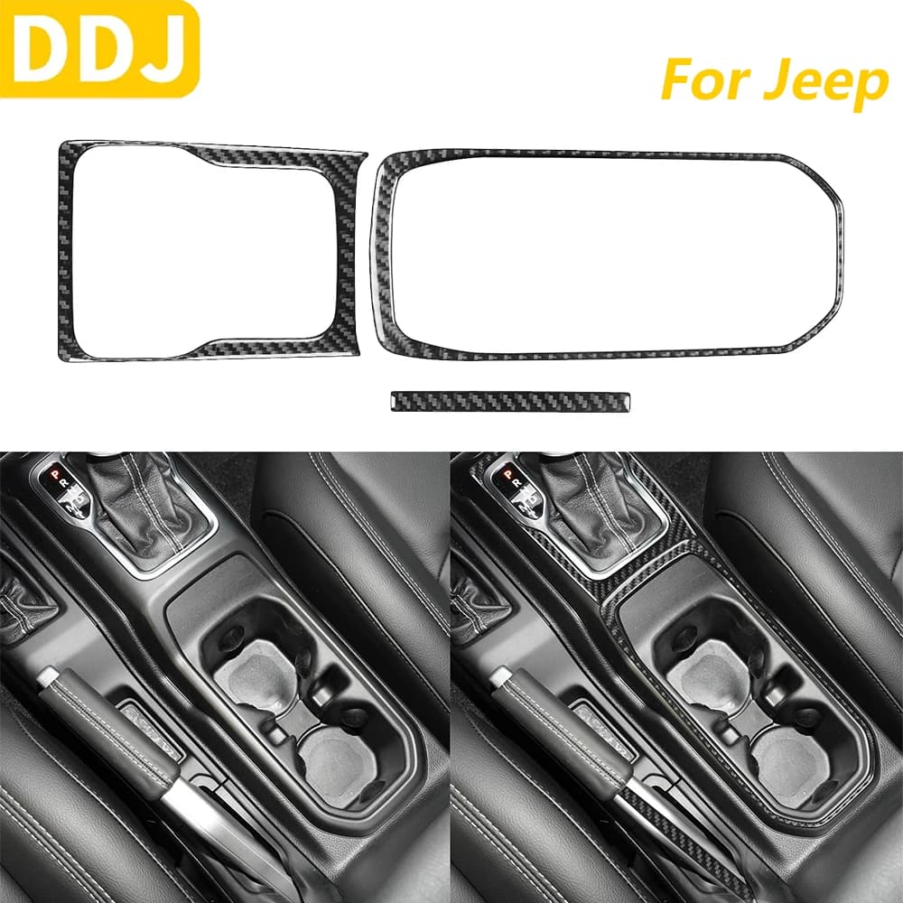 Per Jeep Wrangler JL 2018-2023 Gladiator 2020-2023 In Fibra di Carbonio Gear Shift Freno A Mano Supporto di Tazza Set Accessori Auto adesivo