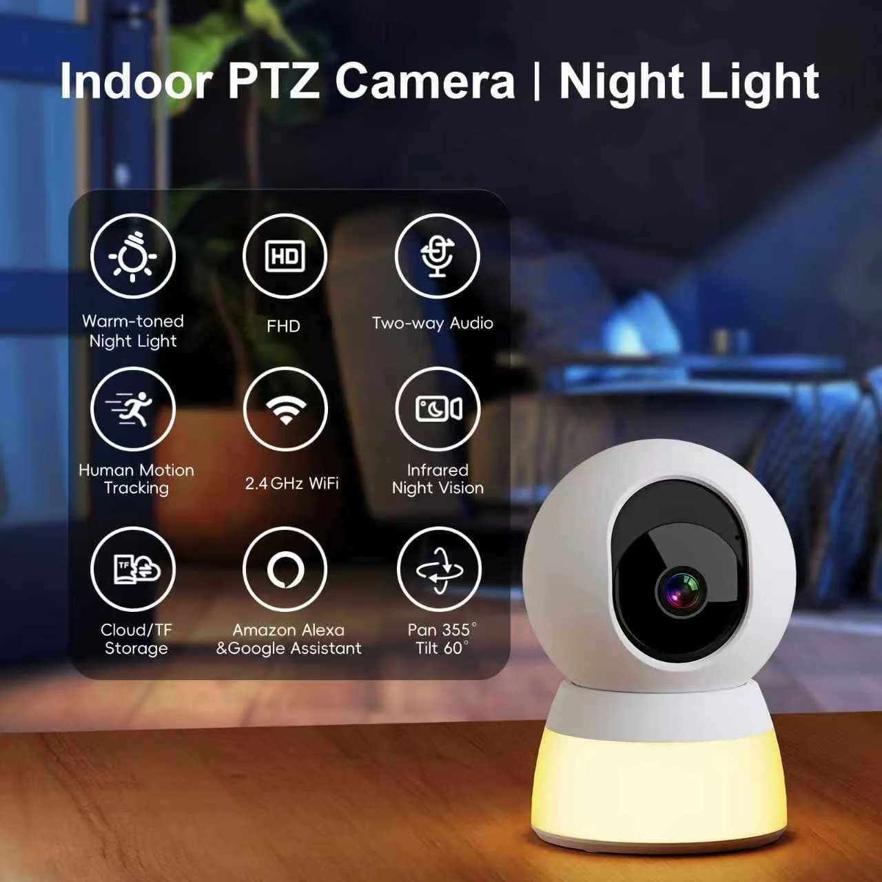 Intelligent Children's Monitor with Night Light, Safe WiFi Camera 1080P, Grandangular IP Camera with Pan-Tilt and Bidirectional Audio Function
