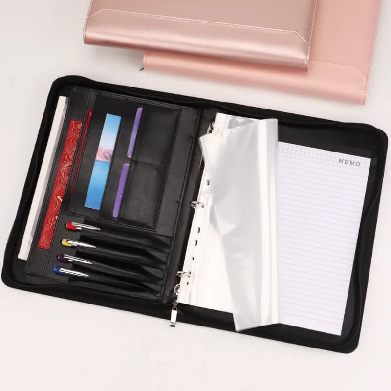 Raccoglitore portfolio con cerniera in pelle esecutiva A4 nero per organizer per documenti Foliios Holder Valigetta Forniture per ufficio