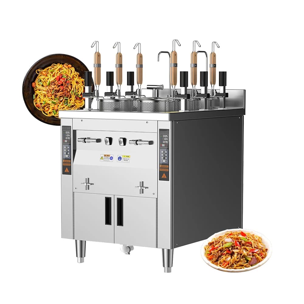 34L*2 Tanks Commercial 6 Heads Automatic Lift-up 3 Levels Power Electric Noodle Boiler Machine Pasta Cooker With Cleaning Faucet
