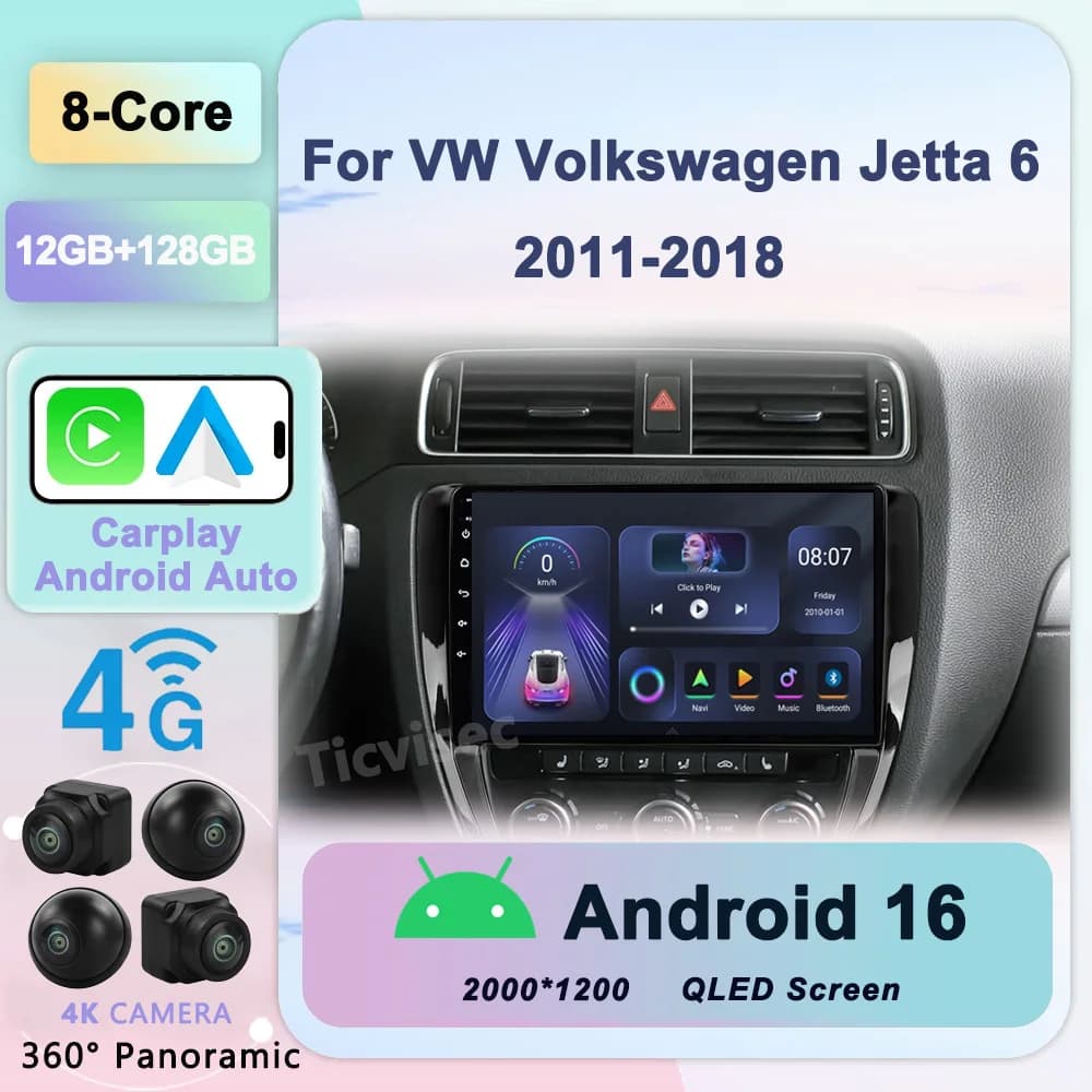 For Volkswagen VW Sagitar Jetta 6 Bora 2011-2018 Android 16 2Din Car Radio Multimedia Video Player Navigation GPS Carplay Stereo