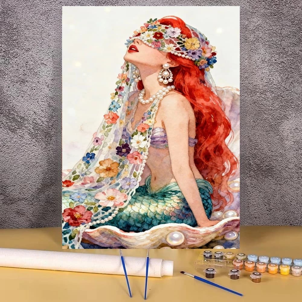 Mermaid Flower Pearl Shell Modern Wall Decor Oil Painting By Numbers for Living Room Bedroom Perfect Gift No Frame