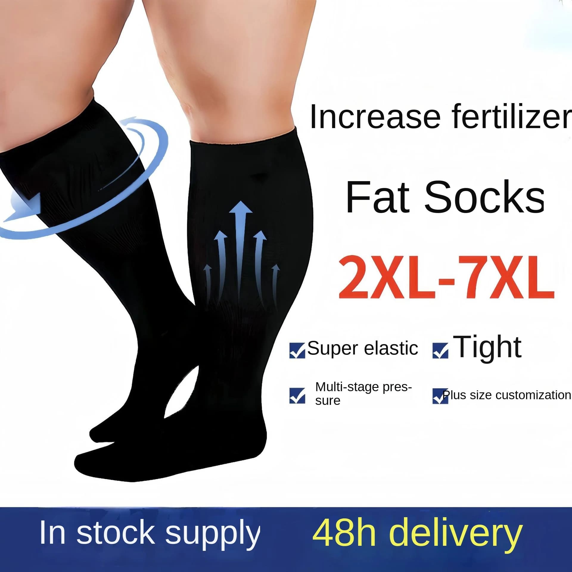 Calzini a compressione taglie forti 2XL-7XL per donna uomo 20-30 mmHg Calzino da volo extra large al ginocchio per polpaccio largo per supporto circolazione
