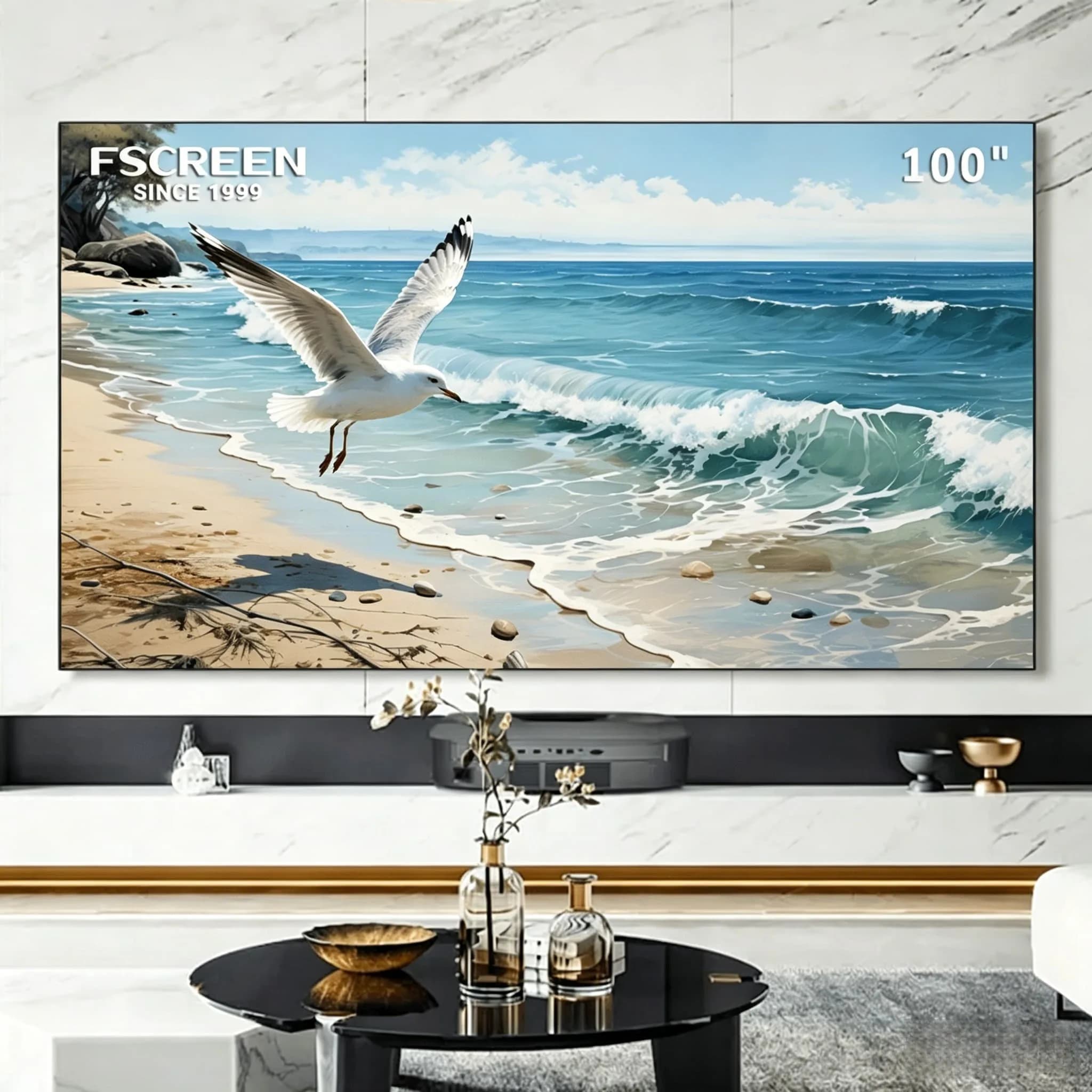 Fscreen Aura Series Projector Screen 100 Inch PET Fresnel ALR Magnetic Rollable For UST Projector 8K UHD Home Theater