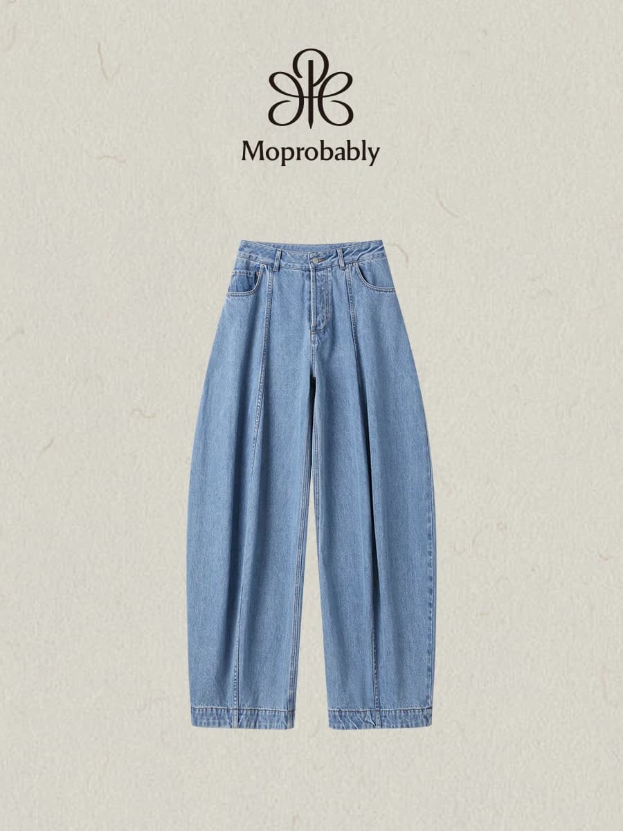 Loose Cotton Denim Pants Bell Bottoms Vintage Style Women's Jeans Comfortable Fit Four Seasons Natural Waist Button Fly