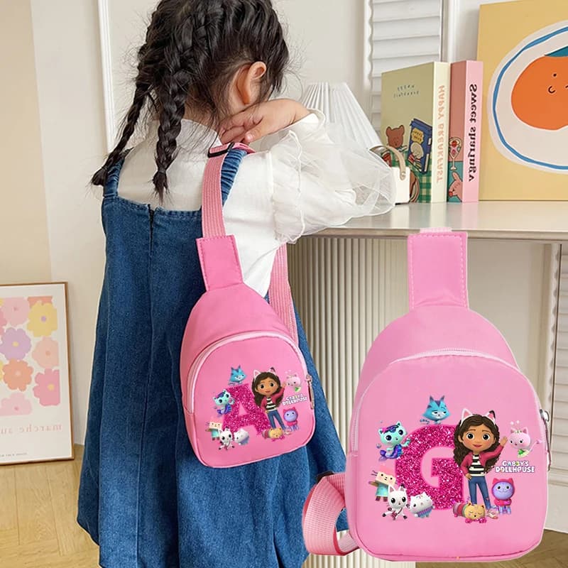 Borsa a Tracolla Gabby Dollhouses per Ragazze, Anime Cartoon, 26 Lettere, Rosa, Mini Borsa Portatile per Studenti, Regalo