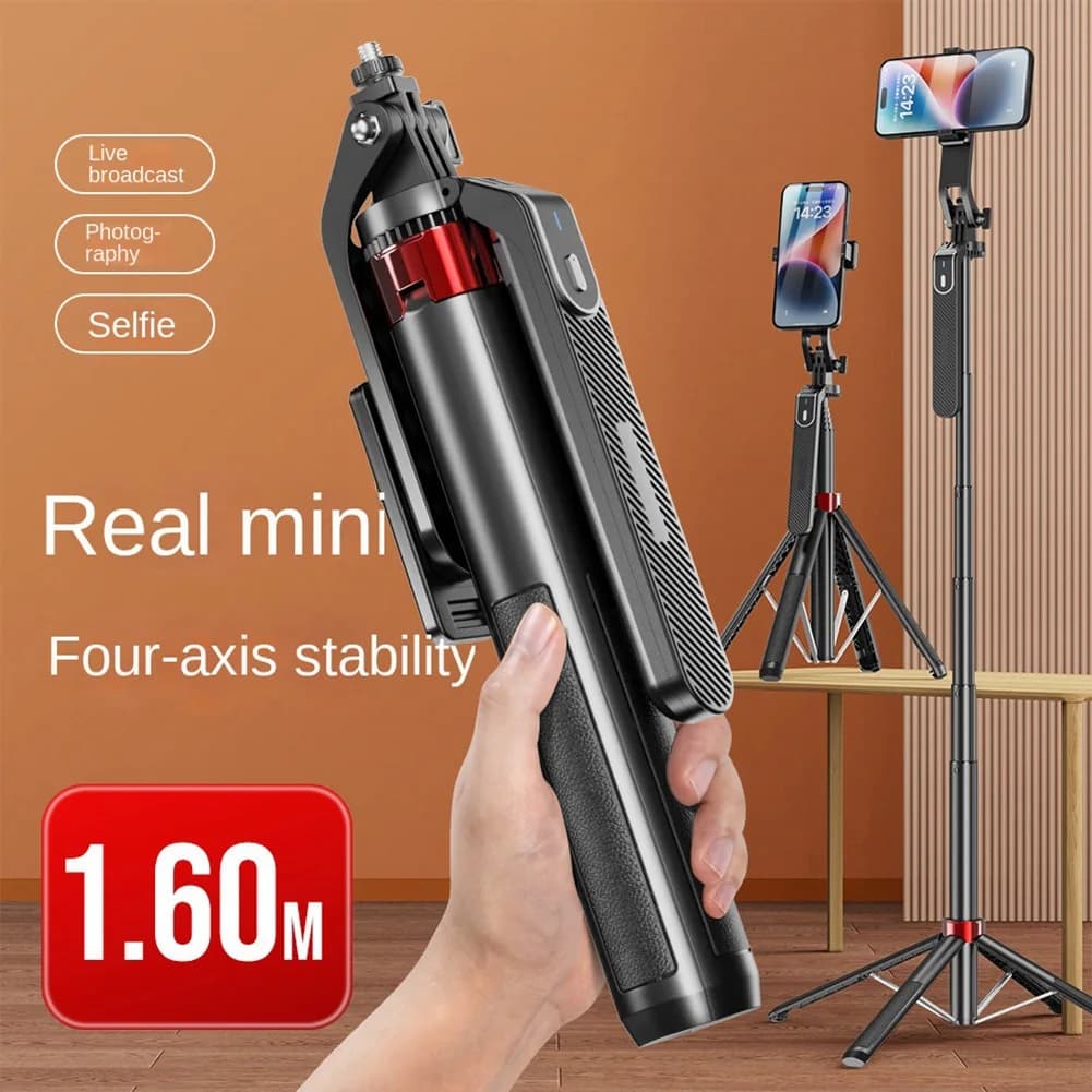 ABGN P185 Aluminum Alloy 1.6M Handheld Stabilizer Floor Telescopic Pole Quadrupod Mobile Phone Bluetooth Selfie Stick-B