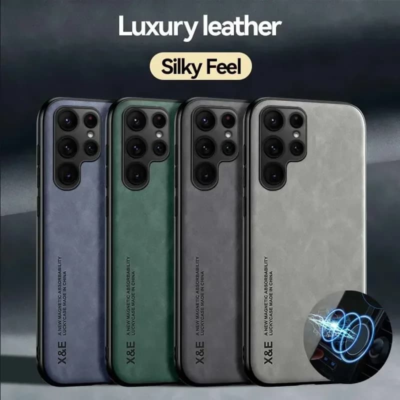 Custodia in pelle di lusso per Samsung S25 S24 S23 Ultra FE A56 A55 A36 A35 A26 A15 A16 5G Cover con piastra metallica Supporto per auto