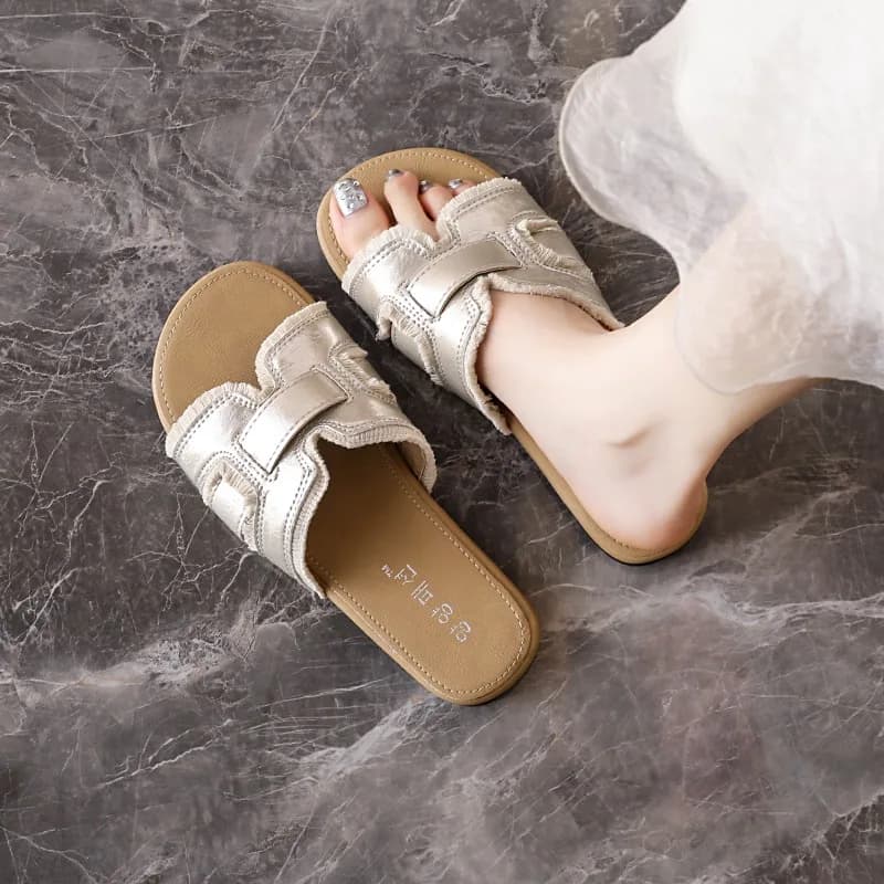 Sandali Estivi da Donna alla Moda, Ciabatte Casual Traspiranti in Pelle Sintetica con Punta Aperta