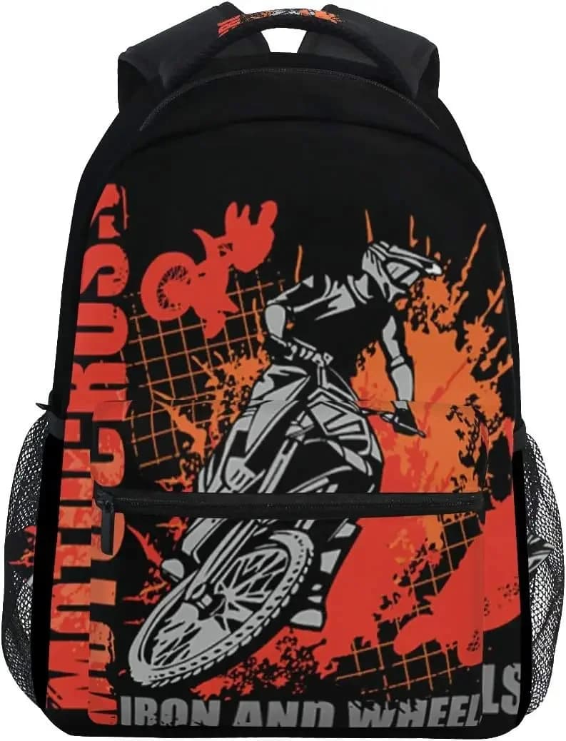 Motorcycle Backpack Dirt Bike School Bookbag for Boys Girls Computer Backpacks Book Bag Travel Hiking Camping Daypack