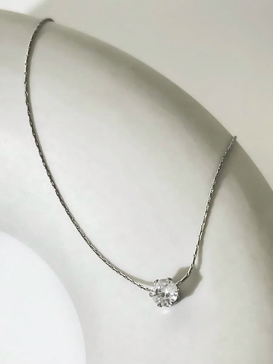 Stainless Steel Rhinestone Solitaire Pendant Necklace For Women Minimalist Daily Wear