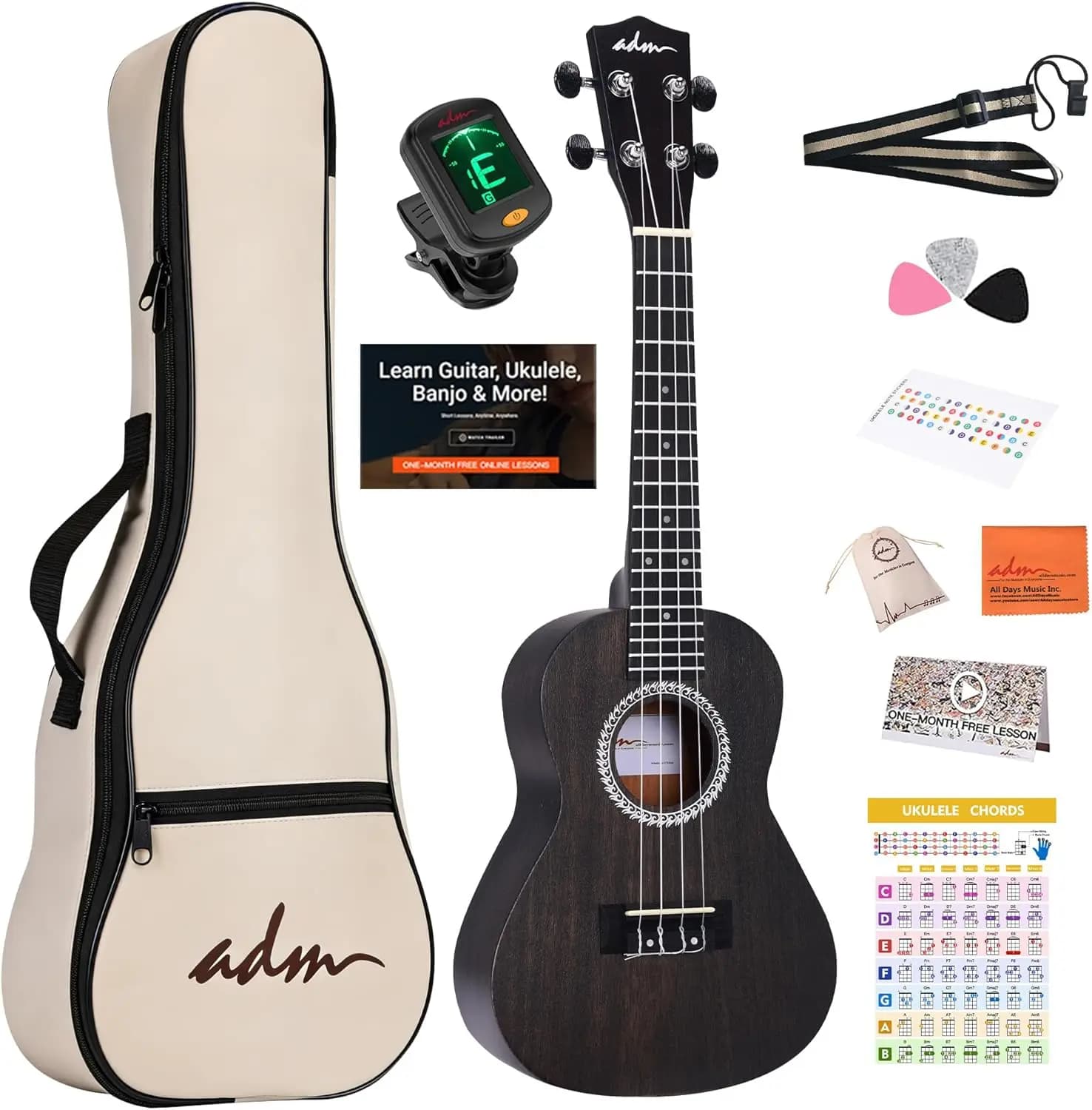 23-Inch Mahogany Hawaiian Wood Ukulele Starter Bundle with Free Beginner Lessons for Kids, Students, and Adults - Yellow Brown