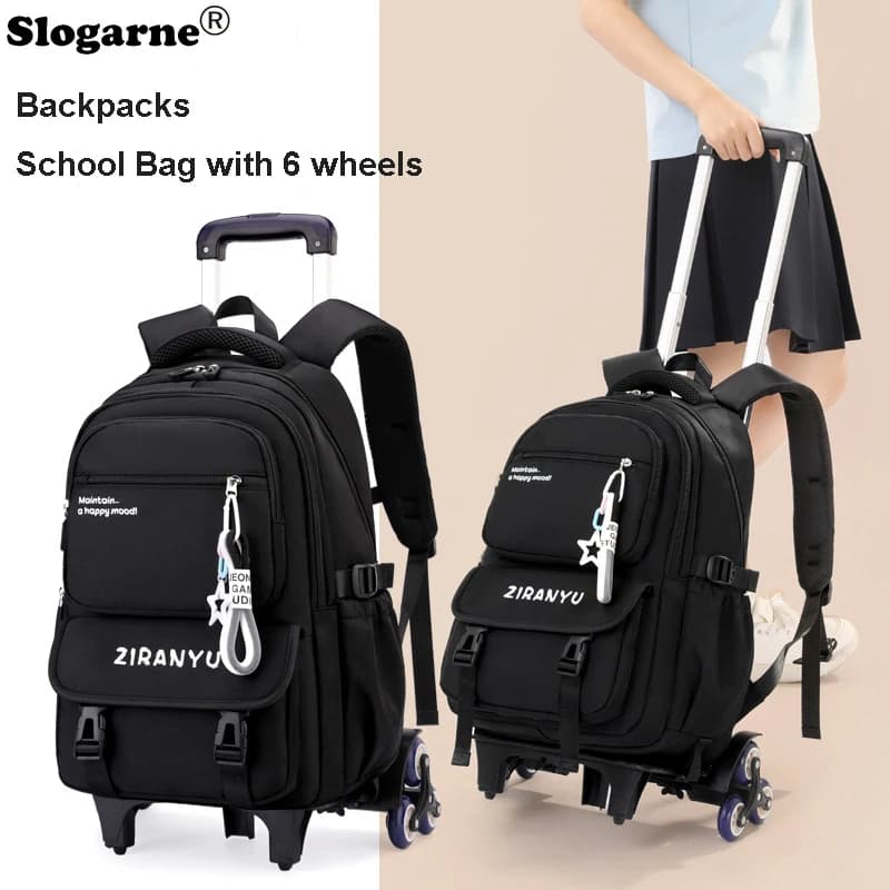 Zaino trolley per studenti Zaino per bambini 2025 Nuovo zaino con ruote a 6 ruote Borse da scuola per ragazzi e ragazze Zaini da viaggio per donna Ruote Bookbags