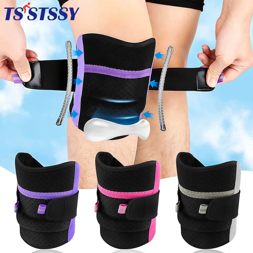 Supporto per ginocchio con stabilizzatori laterali e cuscinetto in gel per rotula, regolabile, per sport, basket, calcio, corsa (1 o 2 pezzi)