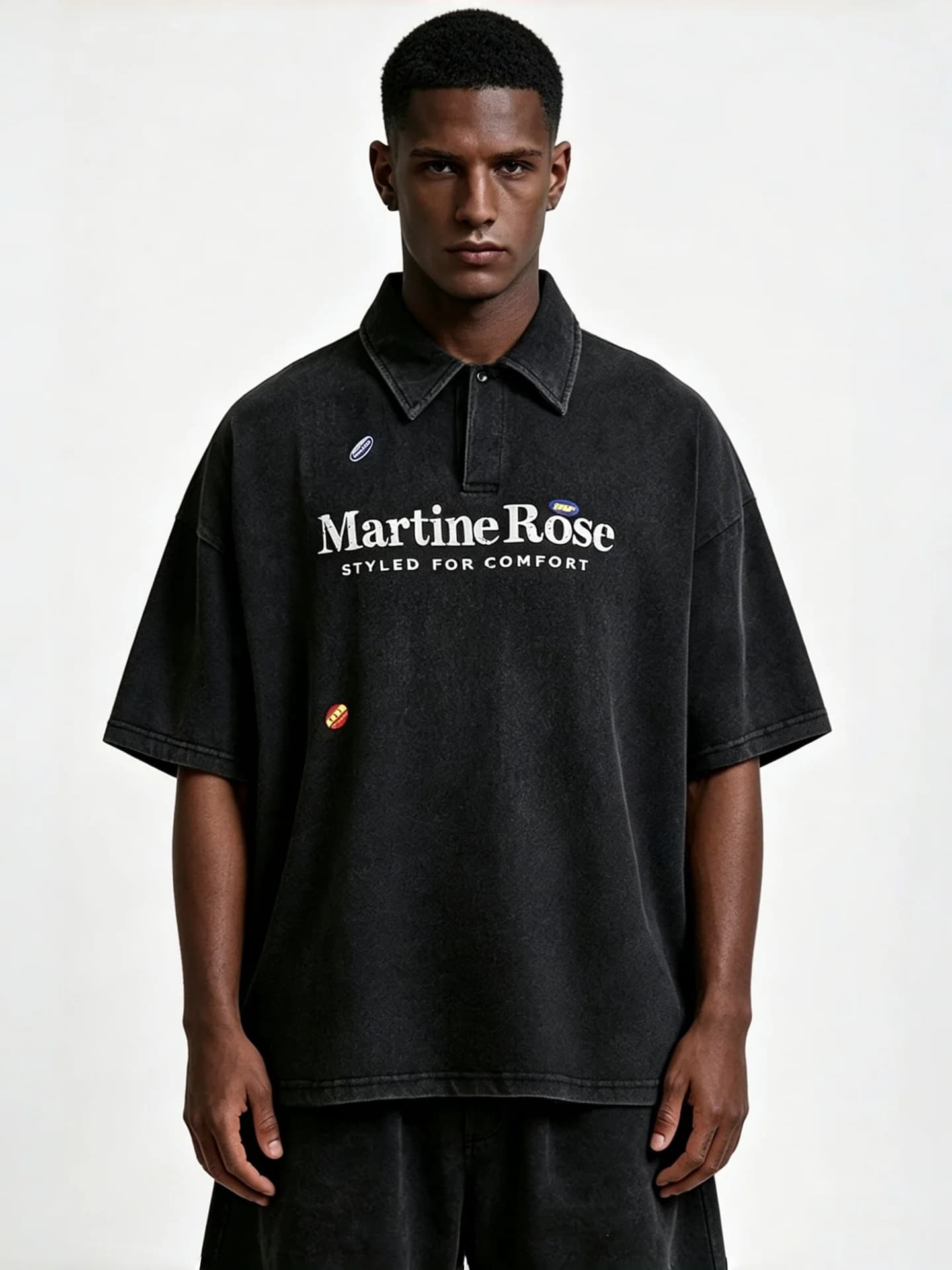 Martine Rose American Retro Washed Loose Unisex Short Sleeve Shirt T-Shirt Lettering Casual Style Cotton Shoulder Pad