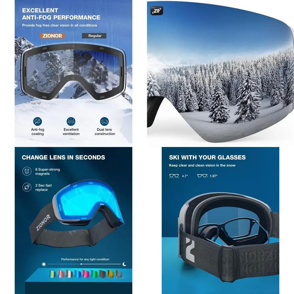 Occhiali da sci/snowboard cilindrici magnetici con lente X11 per uomo e donna
