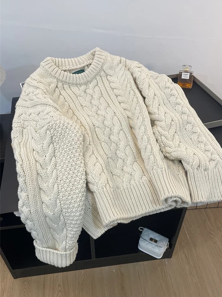 Maglione Spesso Lavorato a Maglia da Donna, Collo Tondo, Maniche Lunghe, Caldo e Confortevole, per Autunno Inverno