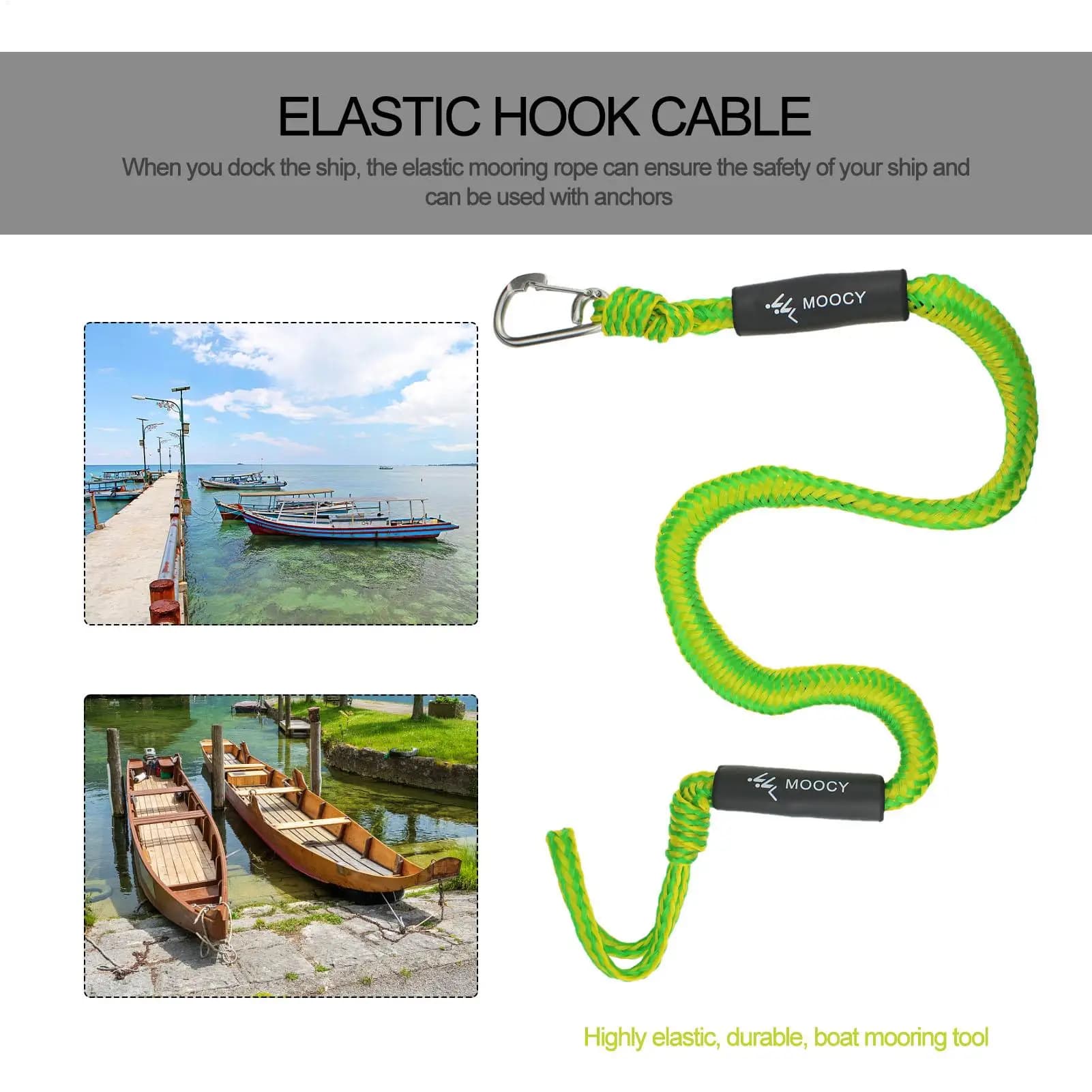 Elastic Dock Line With Stainless Clip Heavy Duty Braided Line Marine Rope For Jet Ski Watercraft Boat Kayaking Marine