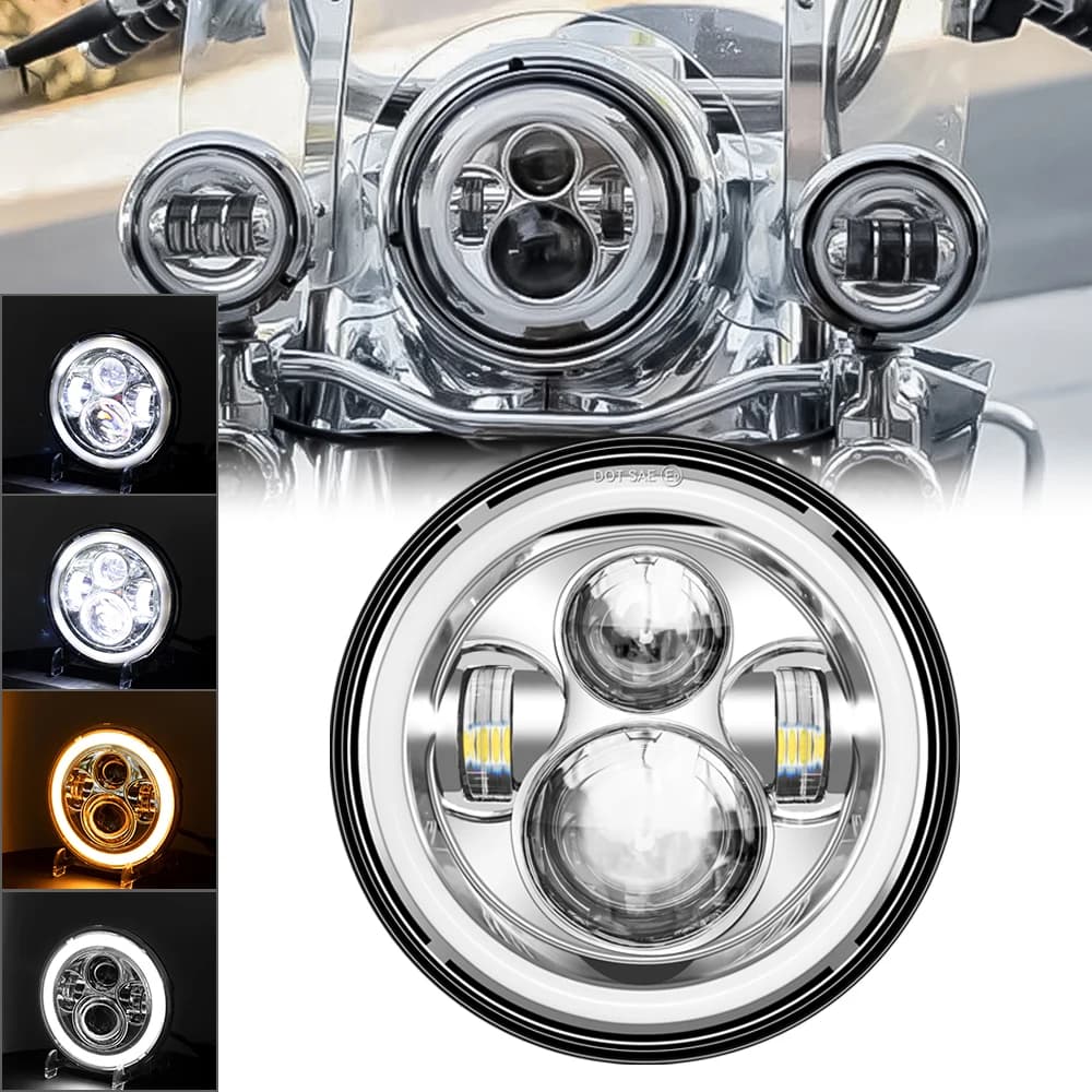 Universale 7 "Luce a testa rotonda 7 pollici Moto LED Faro H4 Lampada Hi/Lo Fascio Indicatori di direzione Per Cafe Racer Bobber Honda