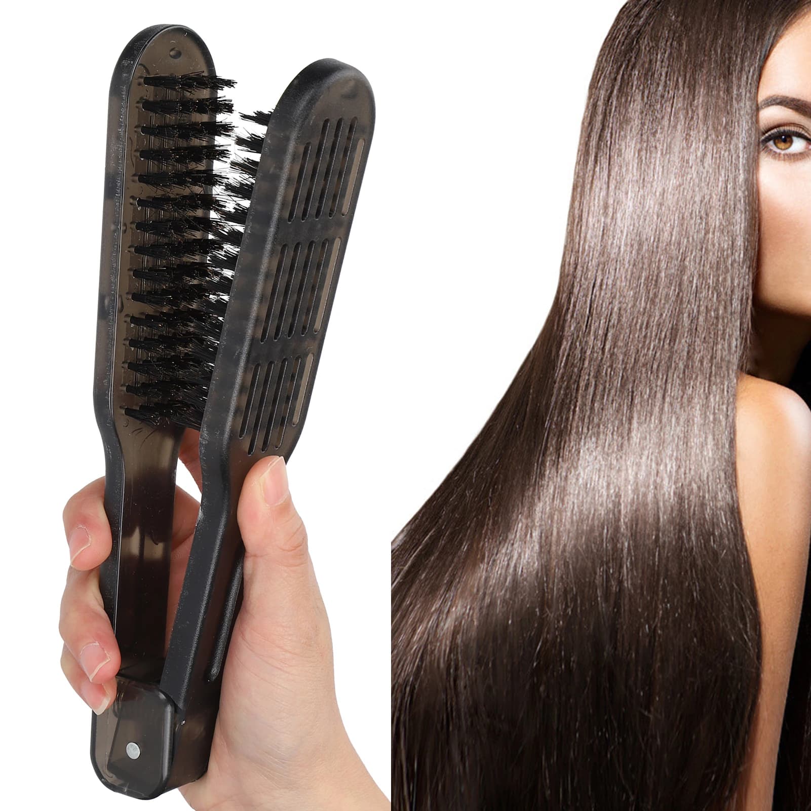 Professional Wig Brush for Hairdressers, V Nylon Double Brush for Hair Styling, Styling Tool with Clamps