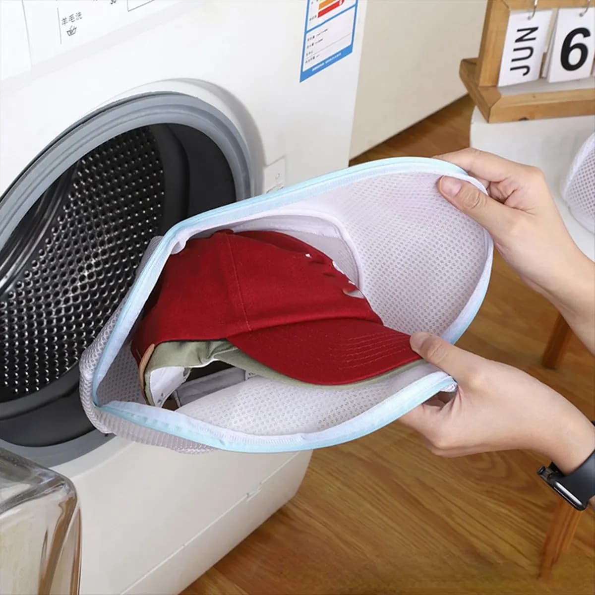 A24I Sacchetto Protettivo Semplice per Lavaggio Cappelli, Borsa per Lavaggio Cappellini da Baseball, Sacchetto a Rete per Lavatrice, Nuovo Set da 2 Pezzi, Blu e Bianco