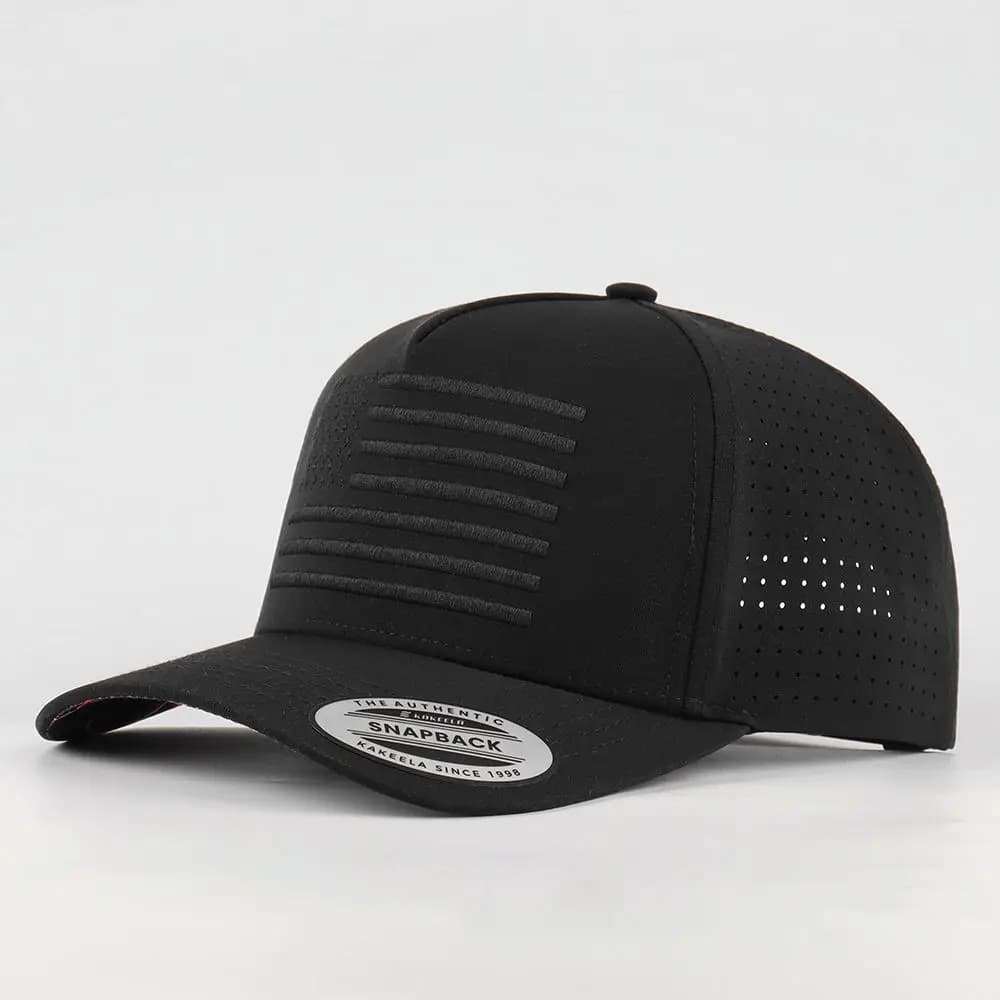 Customized Logo 5 Panel Performance Baseball Cap Waterproof Quick Drying with Laser Cut Hole Ideal for Sports And Outdoor Activi